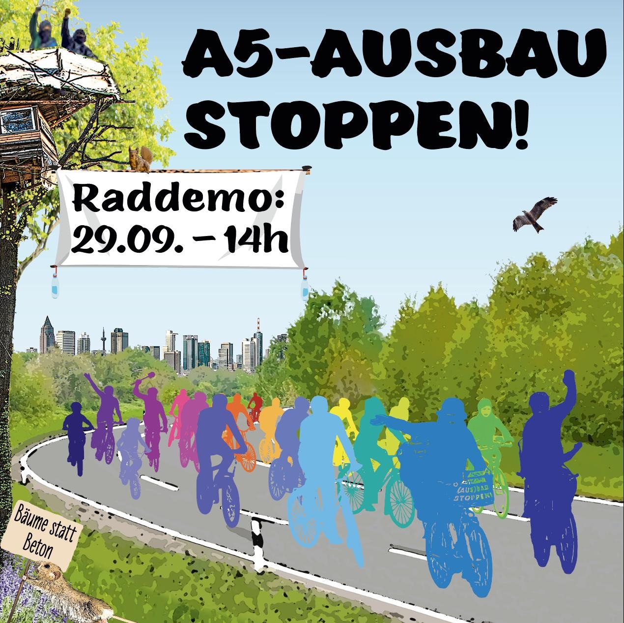 Du betrachtest gerade Quartier und darüber hinaus: Save the Date! 29.09.2024 – Fahrraddemo gegen den Ausbau der A5…